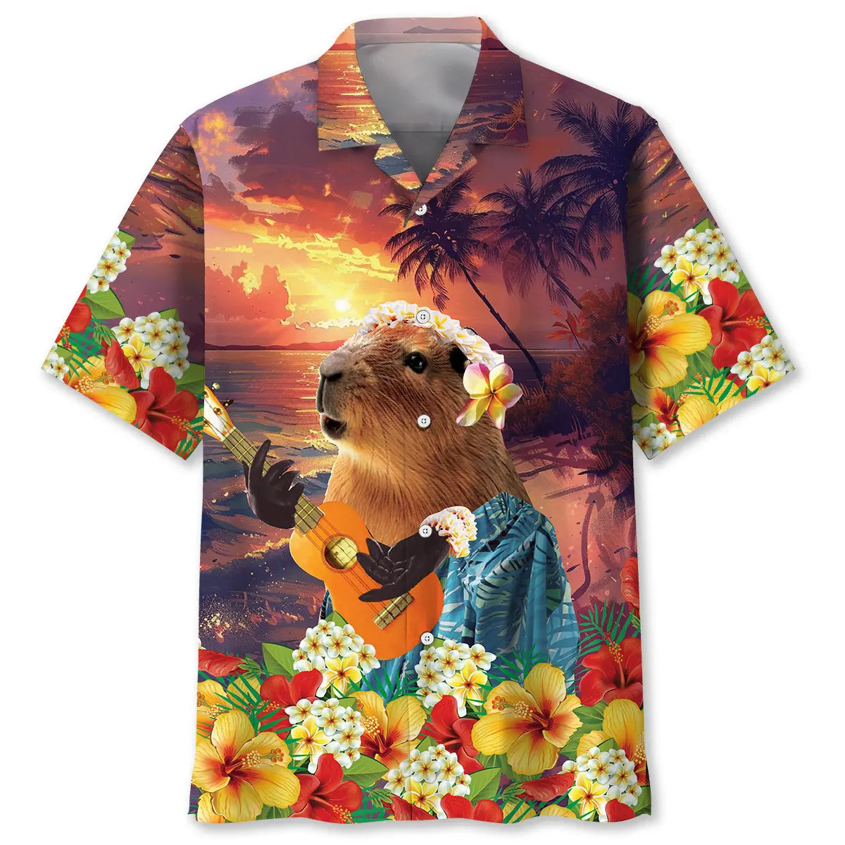 Hawaiian Shirt / Adults / S Funny Cappybara Guitar Hawaiian Shirt