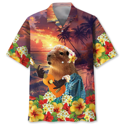 Hawaiian Shirt / Adults / S Funny Cappybara Guitar Hawaiian Shirt