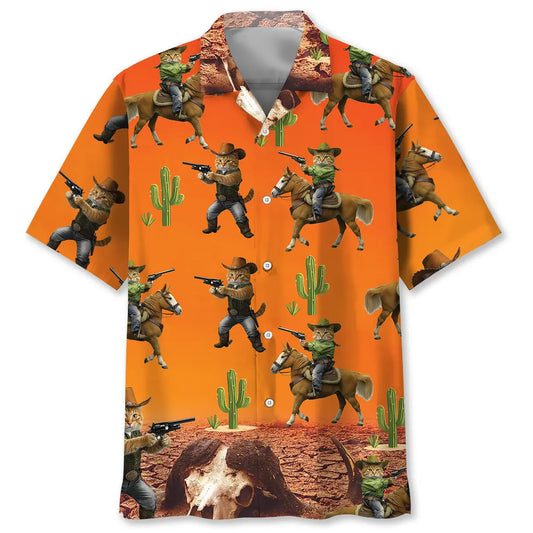 Hawaiian Shirt / Adults / S Funny Cat Cowboy Desert Hawaiian Shirt