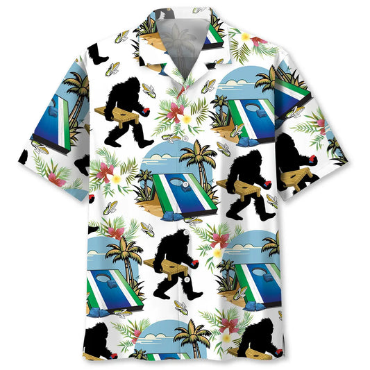 Hawaiian Shirt / Adults / S Funny Cornhole Bigfoot Hawaiian Shirt