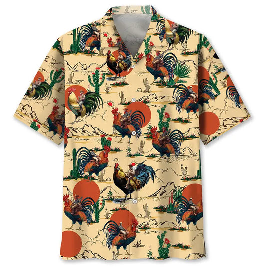 Hawaiian Shirt / Adults / S Funny Cowboy Riding Rooster Hawaiian Shirt