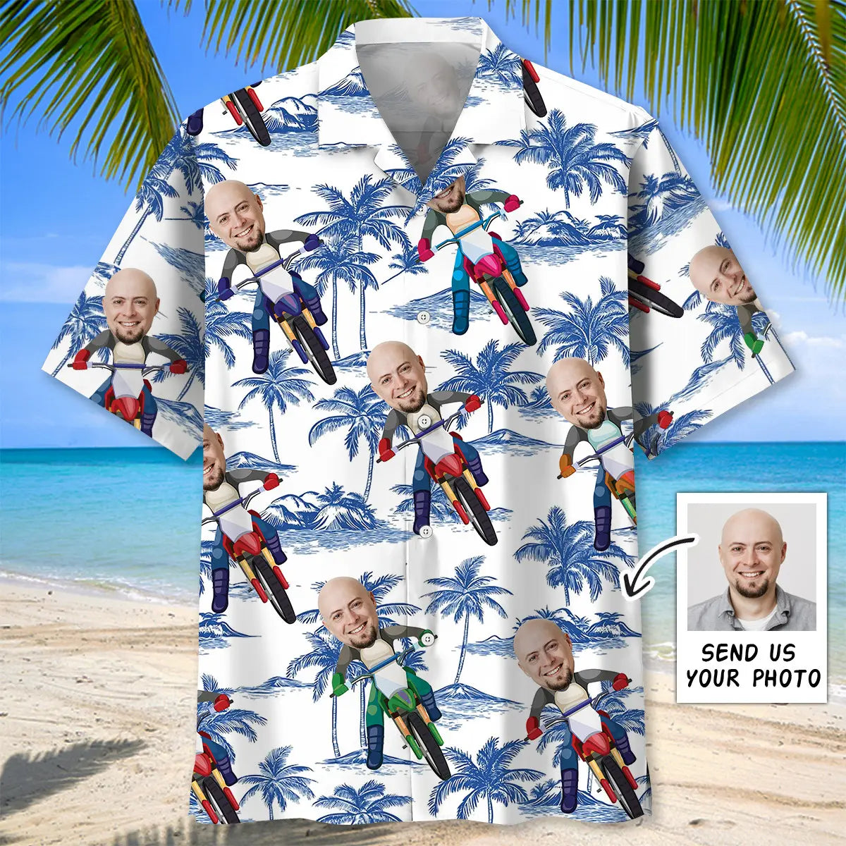 Funny Dirt Bike Man Custom Photo Face Hawaiian Shirt