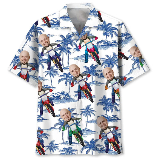 Hawaiian Shirt / Adults / S Funny Dirt Bike Man Custom Photo Face Hawaiian Shirt