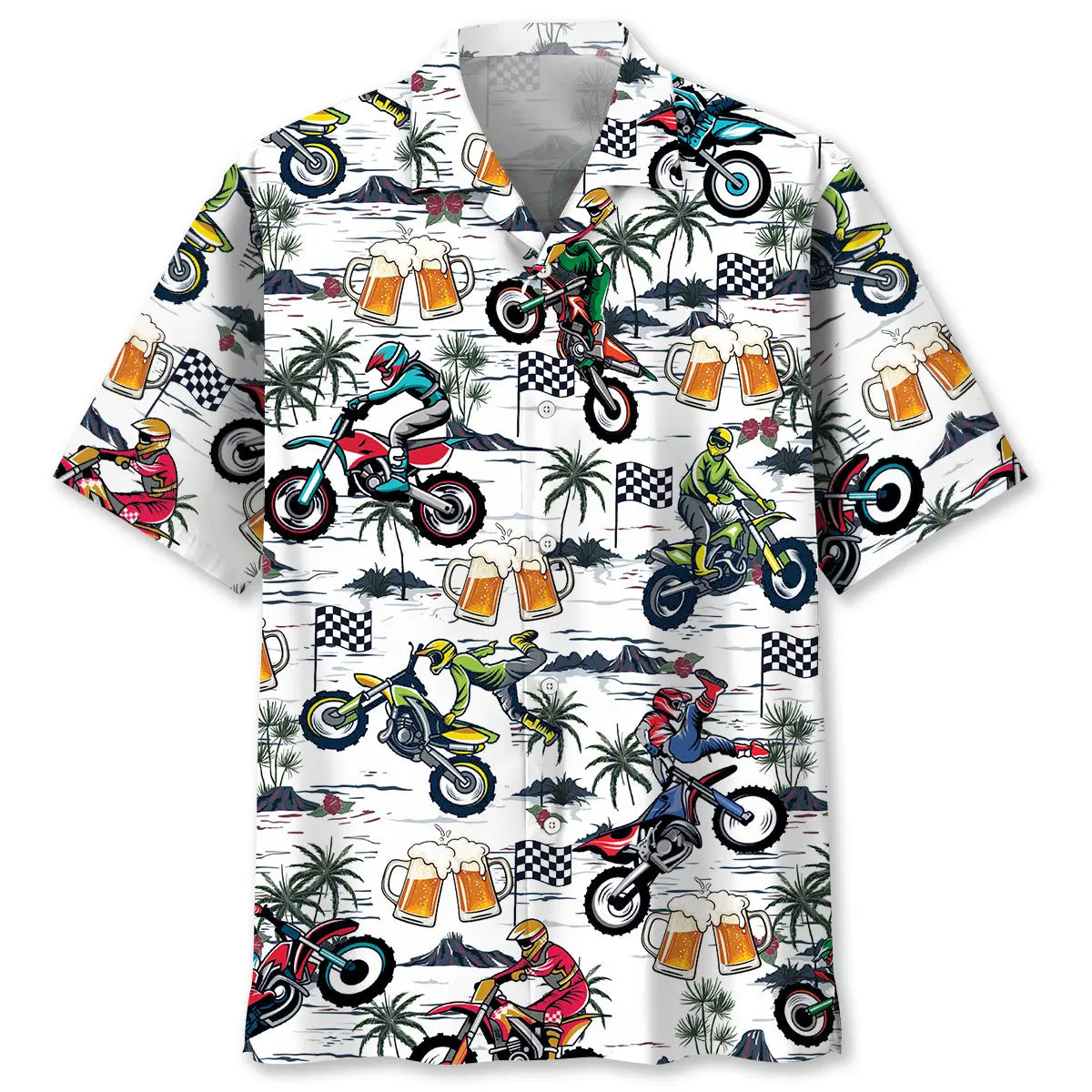 Hawaiian Shirt / Adults / S Funny Dirt Bike Racing And Beer Hawaiian Shirt