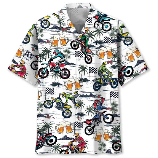 Hawaiian Shirt / Adults / S Funny Dirt Bike Racing And Beer Hawaiian Shirt