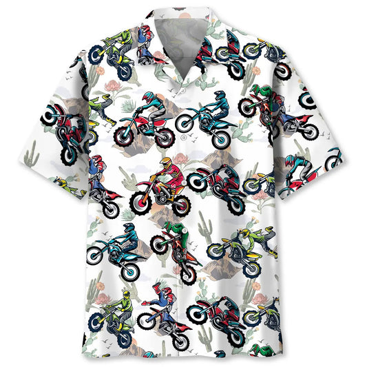 Hawaiian Shirt / Adults / S Funny Dirt Bike Racing Cactus Hawaiian Shirt