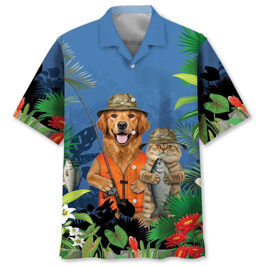 Hawaiian Shirt / Adults / S Funny Dog And Cat Fishing Hawaiian Shirt