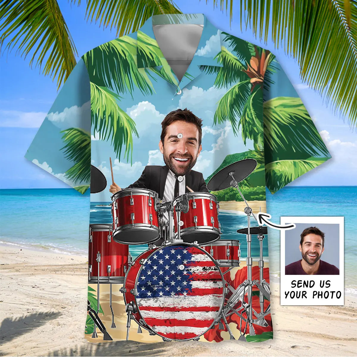 Hawaiian Shirt / Adults / S Funny Drum Beach Custom Photo Hawaiian Shirt