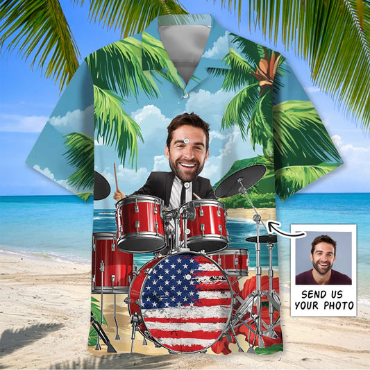 Hawaiian Shirt / Adults / S Funny Drum Beach Custom Photo Hawaiian Shirt