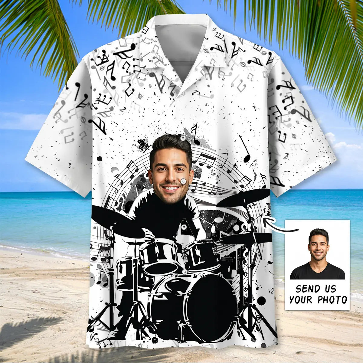 Hawaiian Shirt / Adults / S Funny Drum Black White Custom Photo Hawaiian Shirt