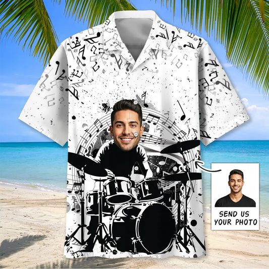 Hawaiian Shirt / Adults / S Funny Drum Black White Custom Photo Hawaiian Shirt