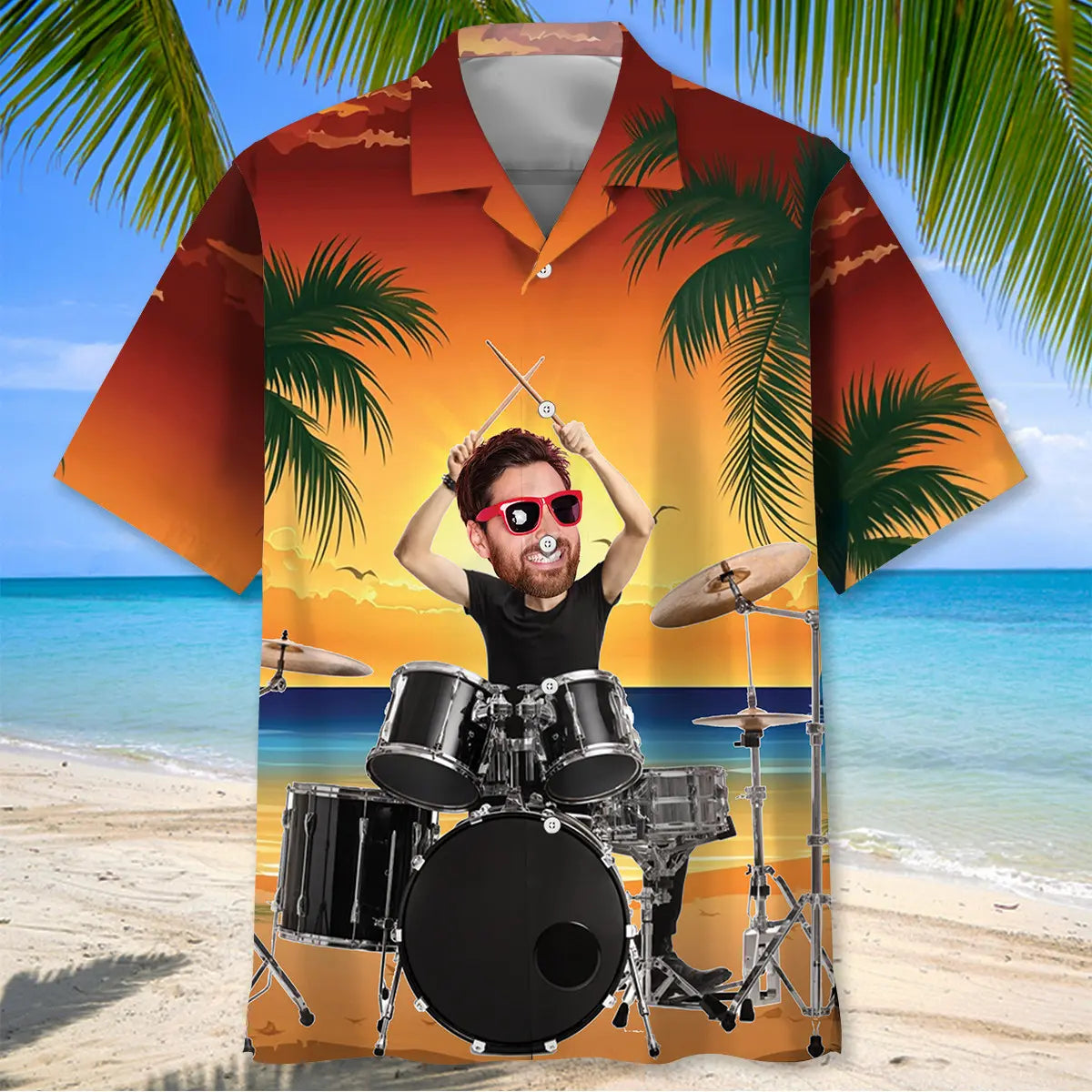 Funny Drummer Custom Photo Face Hawaiian Shirt
