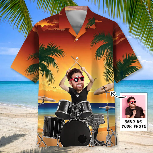Hawaiian Shirt / Adults / S Funny Drummer Custom Photo Face Hawaiian Shirt