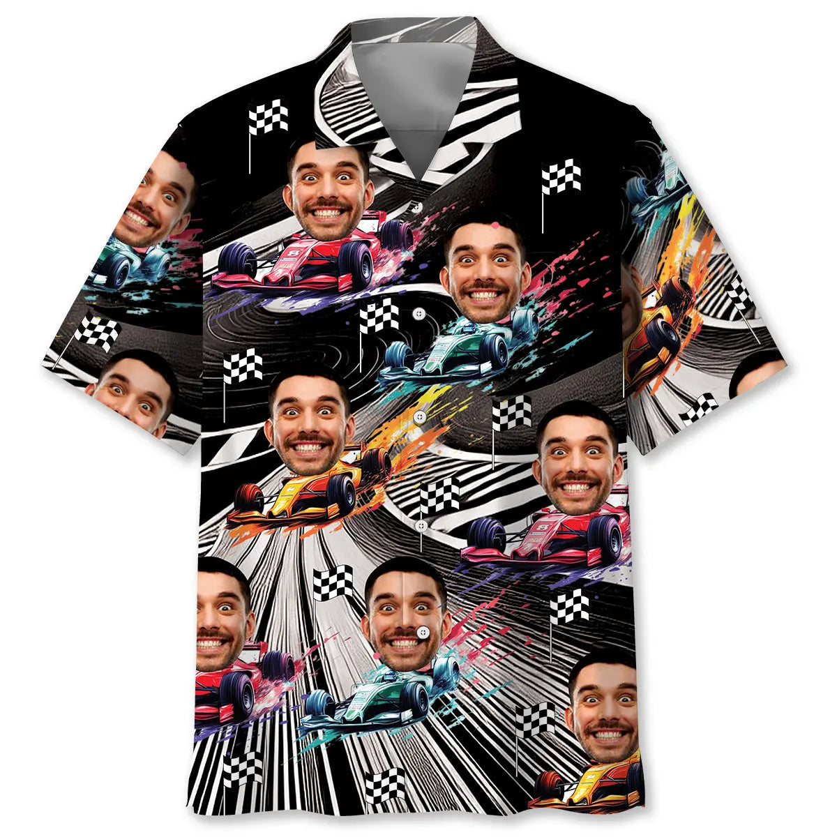 Funny F1 Racing Car Race Track Custom Photo Hawaiian Shirt