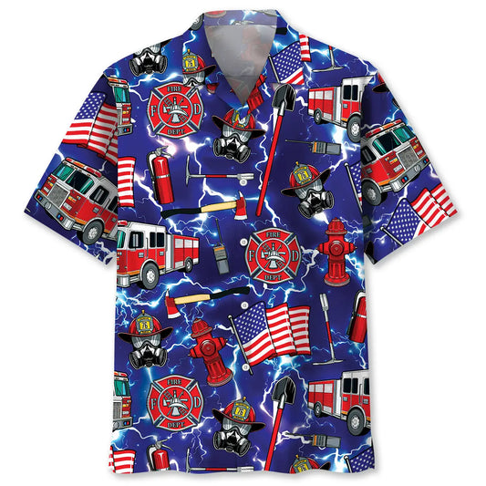 Hawaiian Shirt / Adults / S Funny Firefighter Blue Hawaiian Shirt
