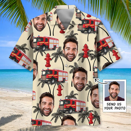 Hawaiian Shirt / Adults / S Funny Firefighter Custom Photo Hawaiian Shirt