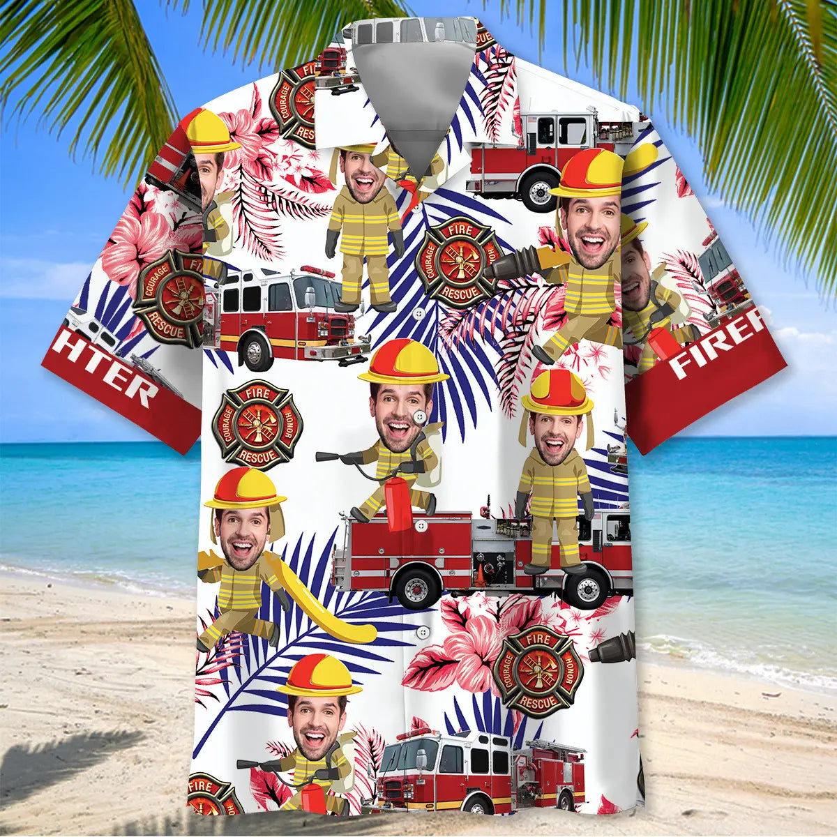 Funny Firefighter Nature Custom Photo Face Hawaiian Shirt