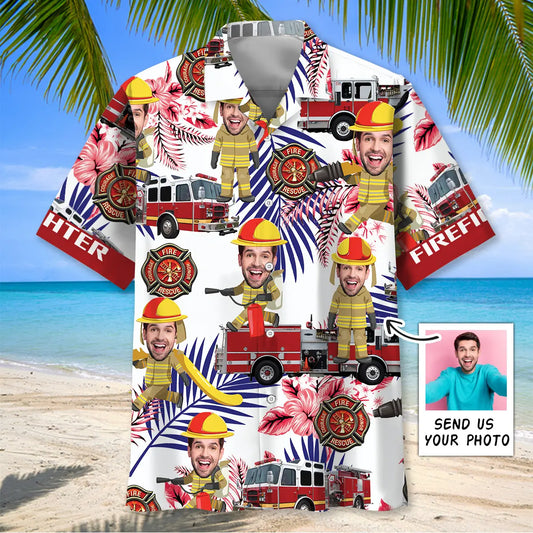 Hawaiian Shirt / Adults / S Funny Firefighter Nature Custom Photo Face Hawaiian Shirt