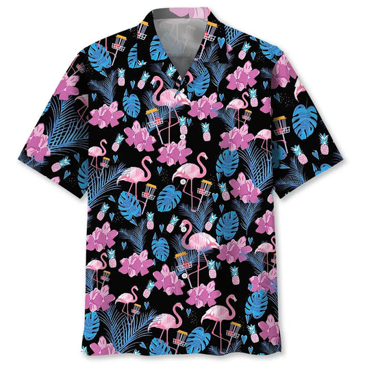 Hawaiian Shirt / Adults / S Funny Flamingo And Disc Golf Hawaiian Shirt