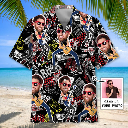 Hawaiian Shirt / Adults / S Funny Guitar Rock Custom Photo Hawaiian Shirt