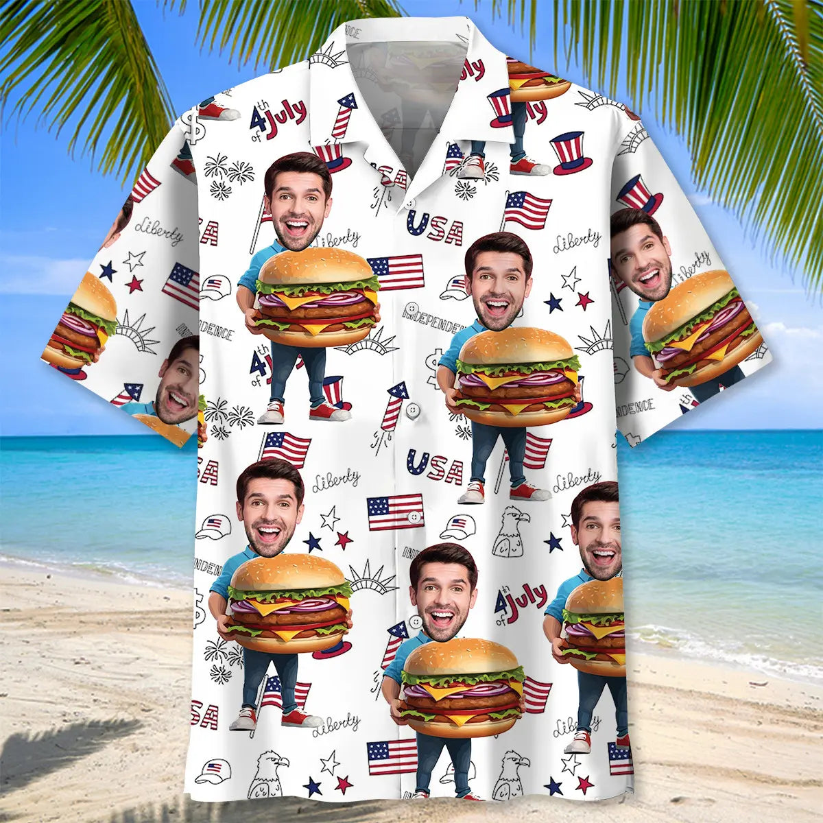 Funny Hamburger Man Custom Photo Face Hawaiian Shirt