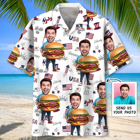 Hawaiian Shirt / Adults / S Funny Hamburger Man Custom Photo Face Hawaiian Shirt
