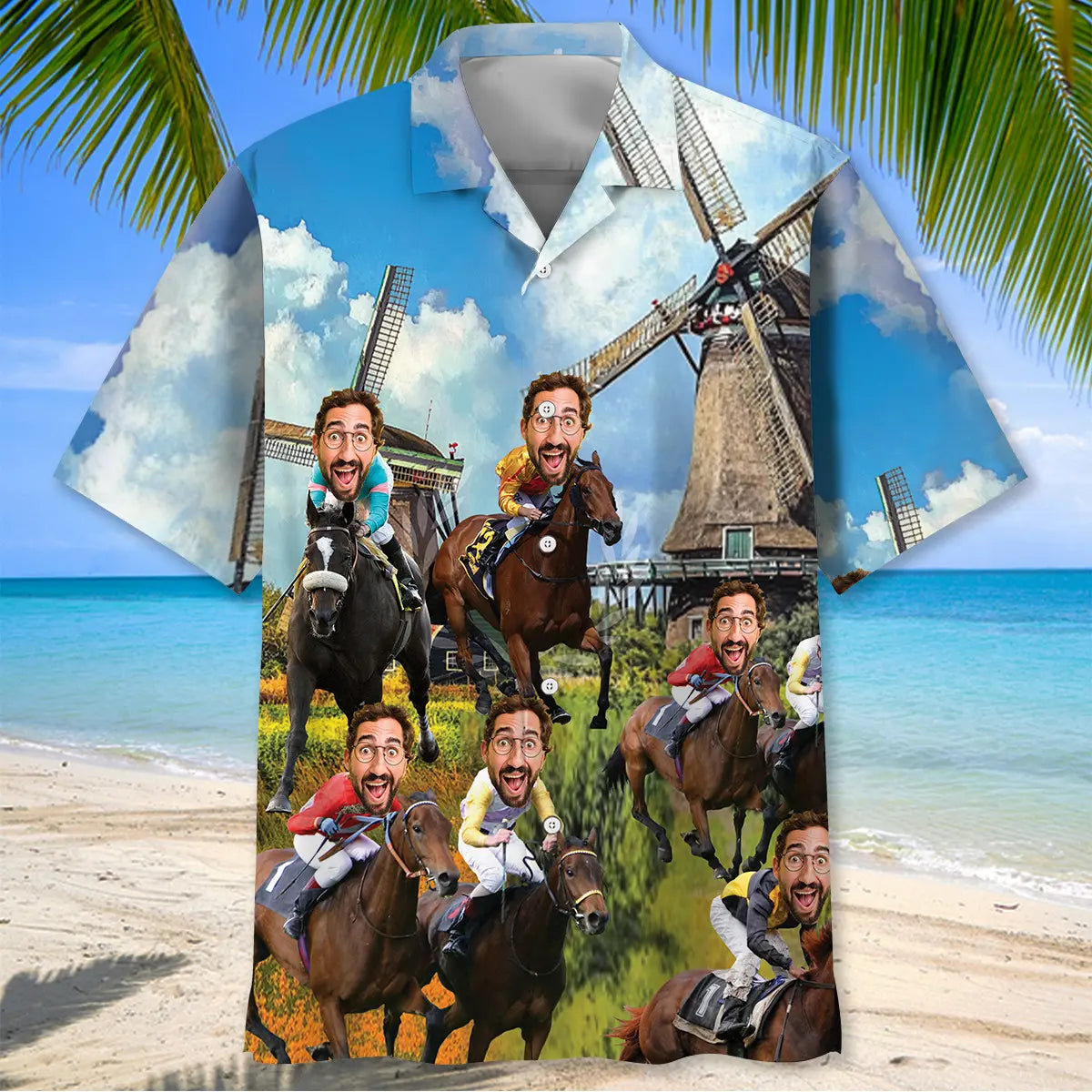 Funny Horse Racing Custom Photo Face Hawaiian Shirt