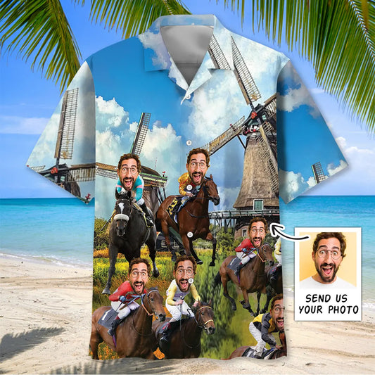 Hawaiian Shirt / Adults / S Funny Horse Racing Custom Photo Face Hawaiian Shirt