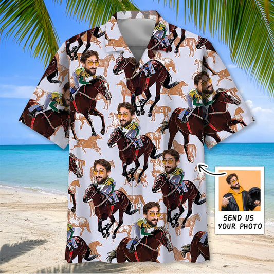Hawaiian Shirt / Adults / S Funny Horse Racing Custom Photo Hawaiian Shirt