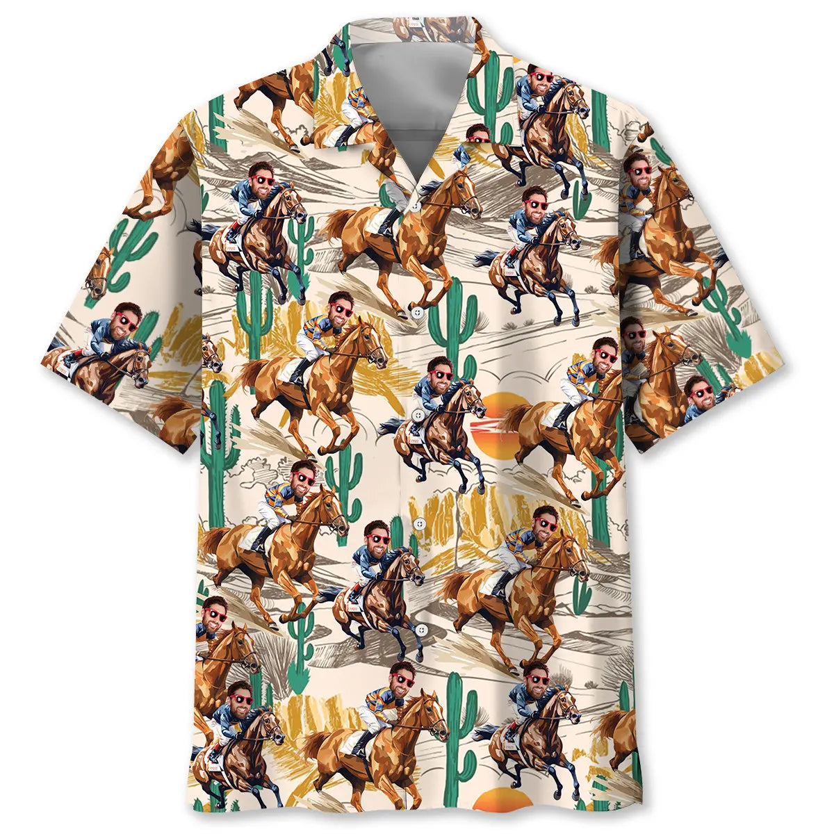 Funny Horse Racing Desert Custom Photo Hawaiian Shirt