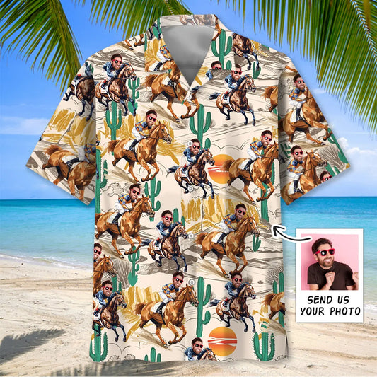 Hawaiian Shirt / Adults / S Funny Horse Racing Desert Custom Photo Hawaiian Shirt