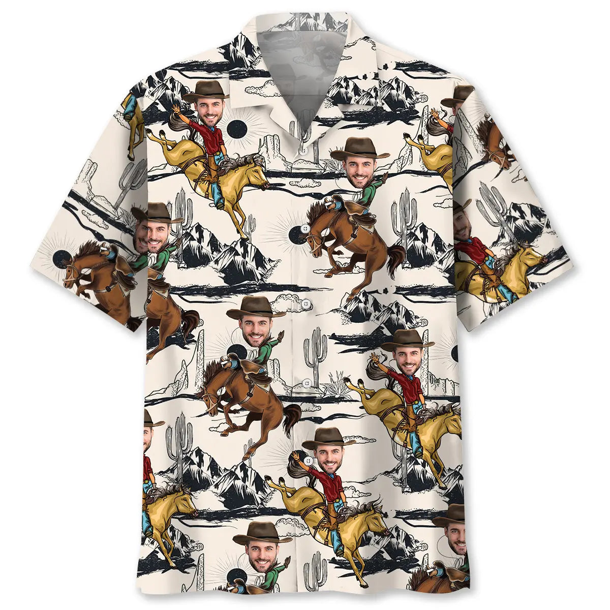 Funny Horse Rodeo Custom Photo Hawaiian Shirt