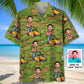 Hawaiian Shirt / Adults / S Funny Man Pushing Lawn Mower Custom Photo Face Hawaiian Shirt