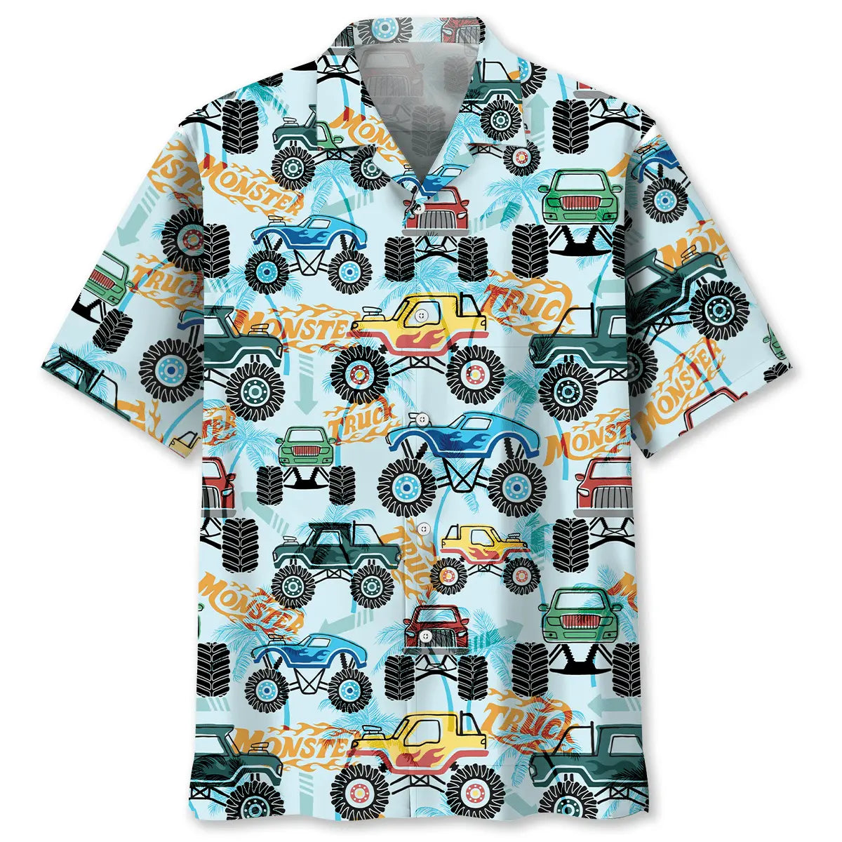 Hawaiian Shirt / Adults / S Funny Monster Truck Car Fire Hawaiian Shirt