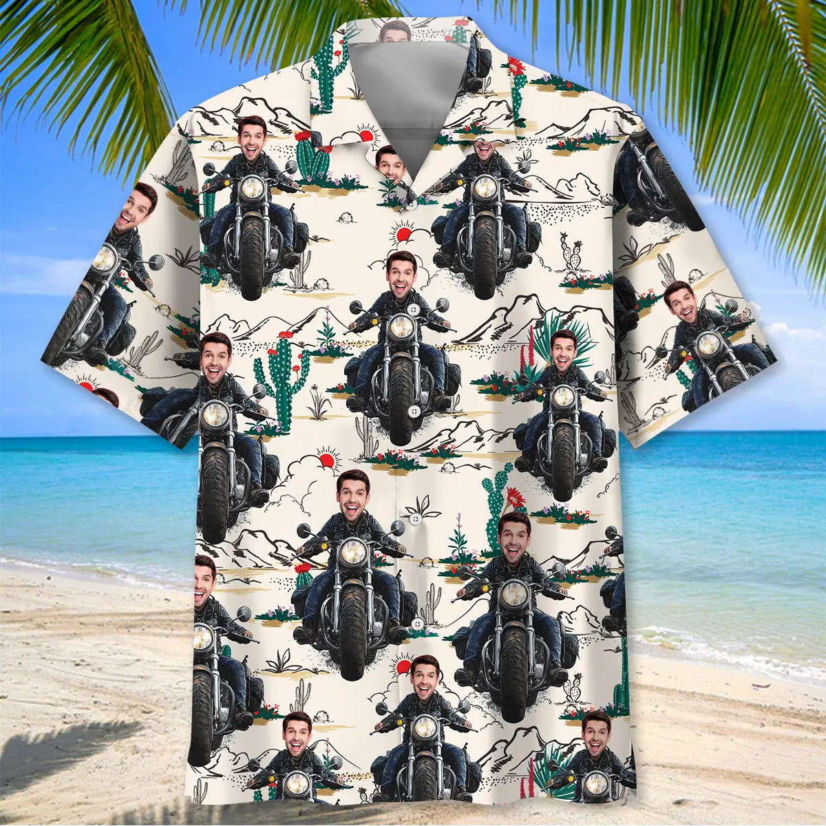 Funny Motorcycle Desert Custom Photo Face Hawaiian Shirt