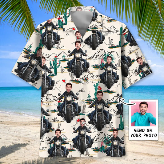 Hawaiian Shirt / Adults / S Funny Motorcycle Desert Custom Photo Face Hawaiian Shirt