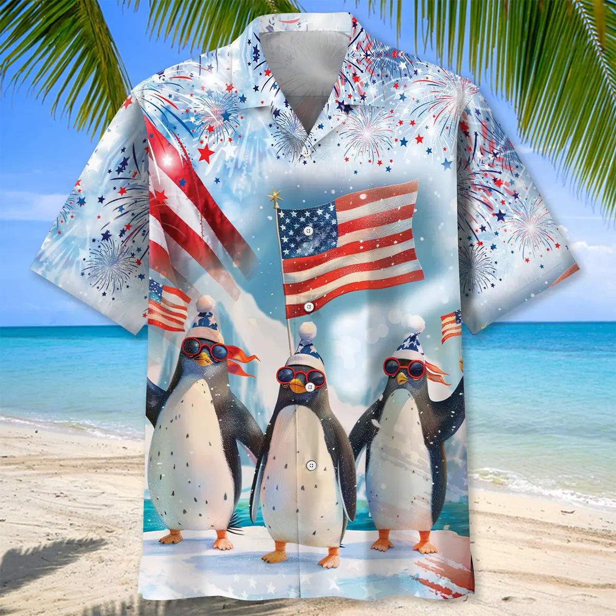 Funny Penguin Happy 4th July Hawaiian Shirt
