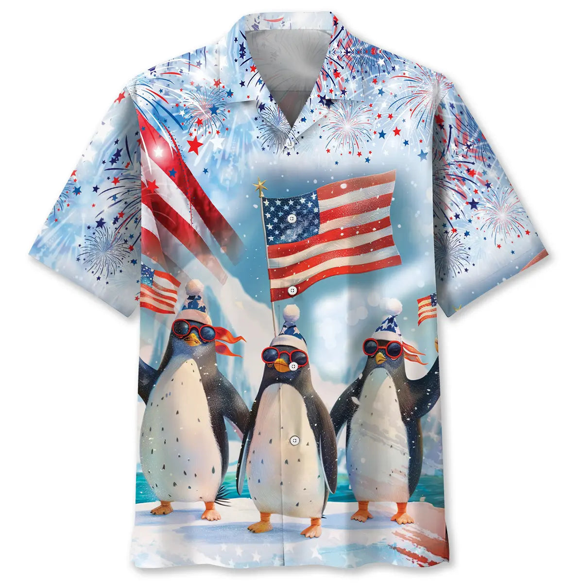 Hawaiian Shirt / Adults / S Funny Penguin Happy 4th July Hawaiian Shirt