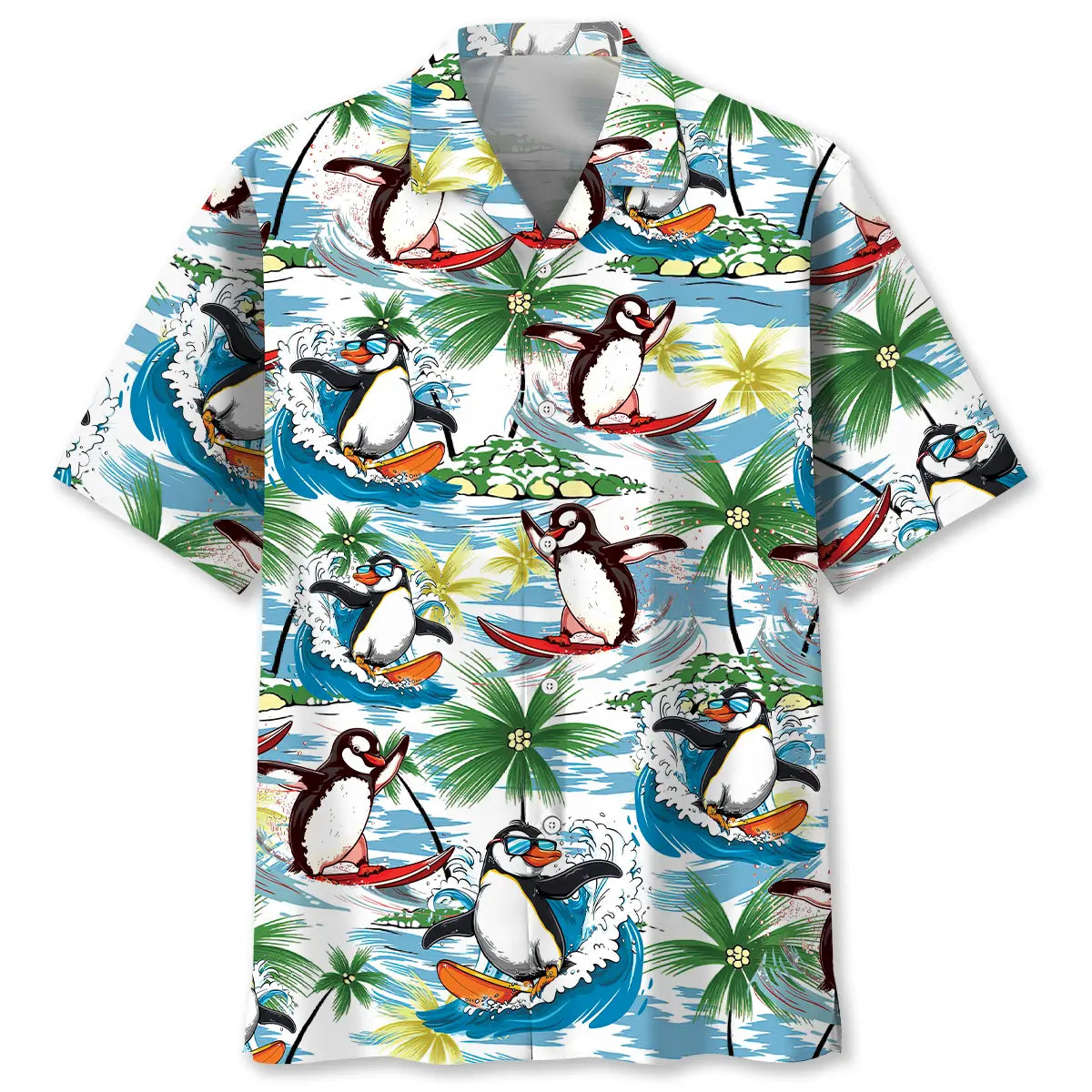 Hawaiian Shirt / Adults / S Funny Penguin Surfing Hawaiian Shirt