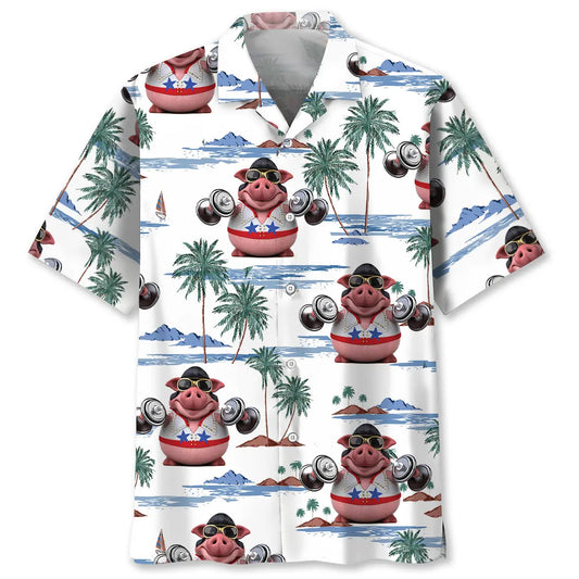 Hawaiian Shirt / Adults / S Funny Pig Lifting Hawaiian Shirt