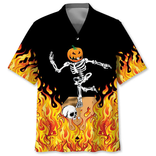 Hawaiian Shirt / Adults / S Funny Pumpkin Skeleton Bowling Hawaiian Shirt