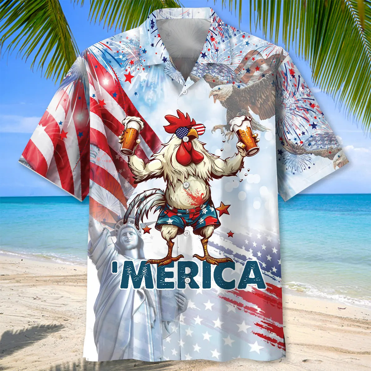 Funny Rooster Happy 4th Of July Hawaiian Shirt