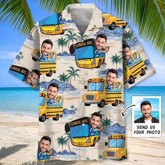 Hawaiian Shirt / Adults / S Funny School Bus Custom Photo Hawaiian Shirt