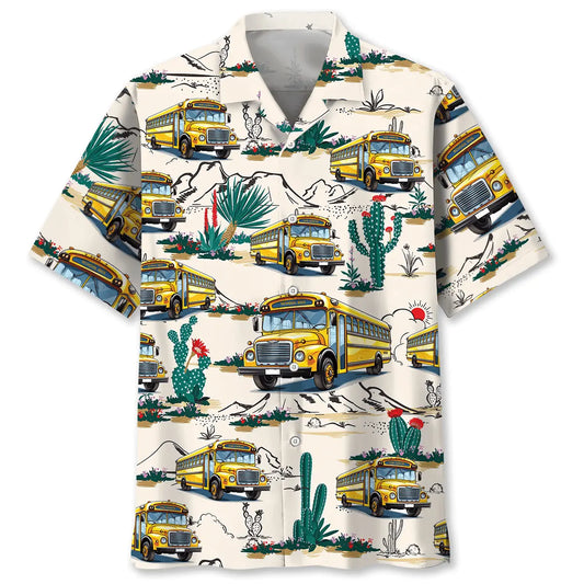 Hawaiian Shirt / Adults / S Funny School Bus Desert Hawaiian Shirt