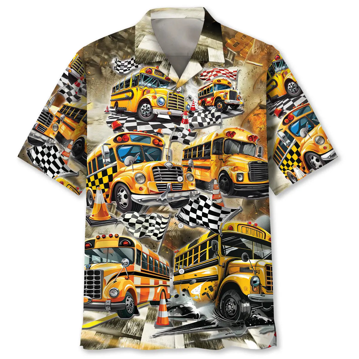 Hawaiian Shirt / Adults / S Funny School Bus Drag Racing Hawaiian Shirt