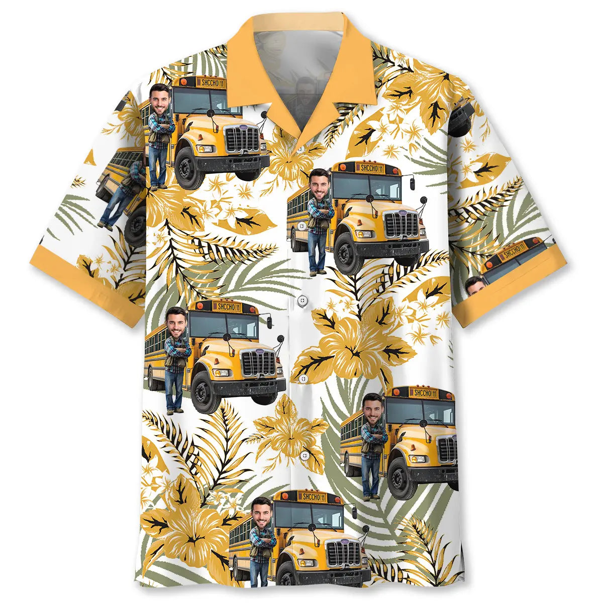 Funny School Bus Driver Custom Photo Hawaiian Shirt