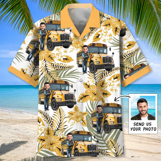 Hawaiian Shirt / Adults / S Funny School Bus Driver Custom Photo Hawaiian Shirt