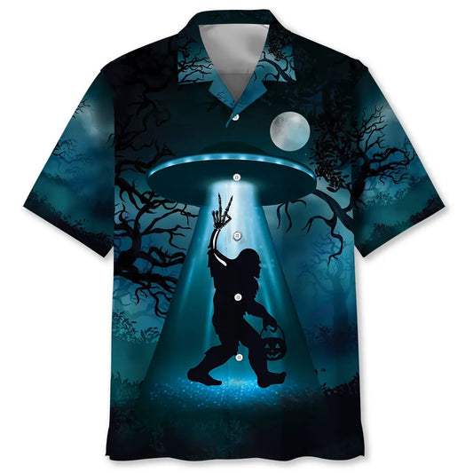 Hawaiian Shirt / Adults / S Funny Skeleton Bigfoot Horror Night Hawaiian Shirt