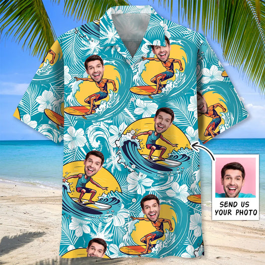 Hawaiian Shirt / Adults / S Funny Surfing Custom Photo Hawaiian Shirt