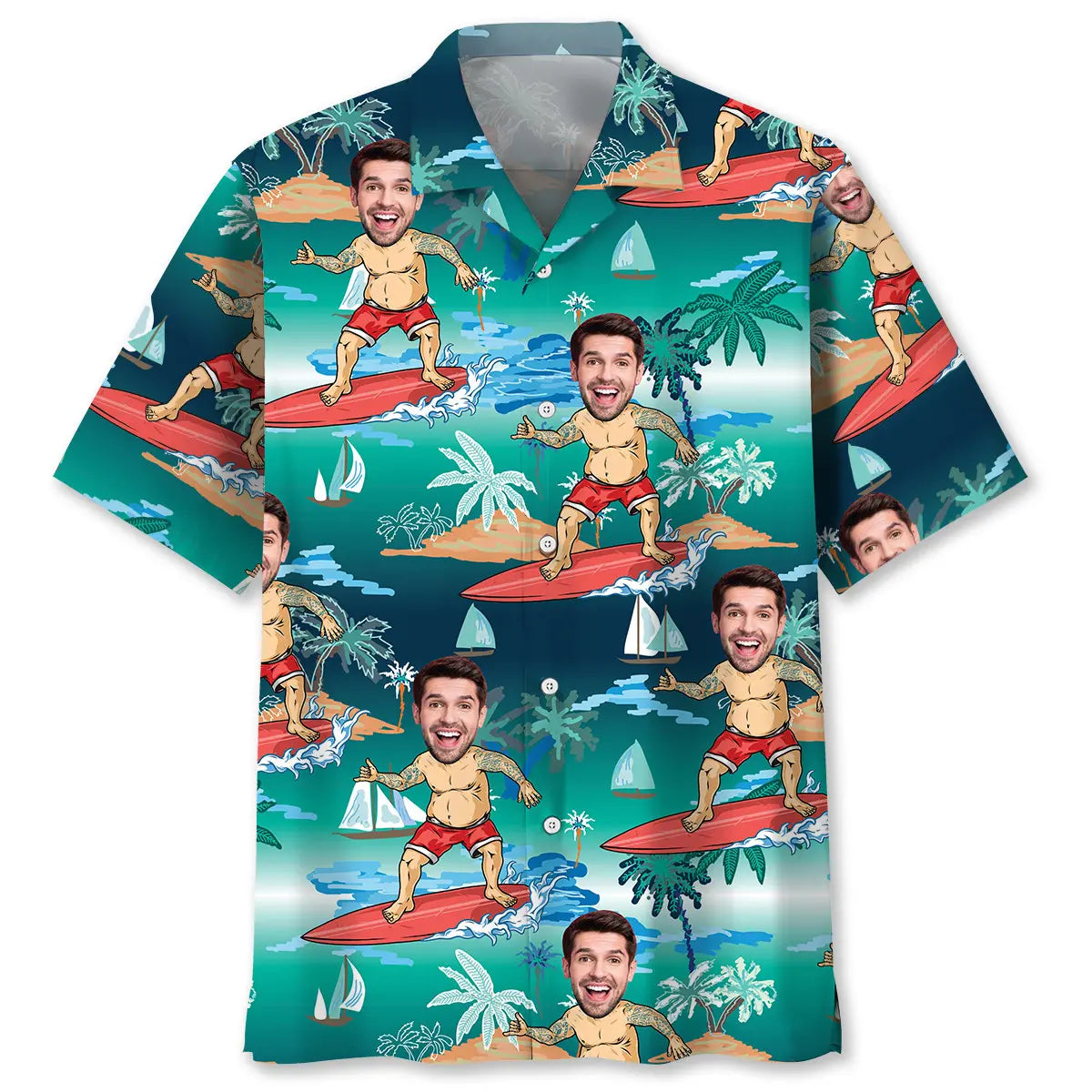 Funny Surfing Old Man Custom Photo Hawaiian Shirt